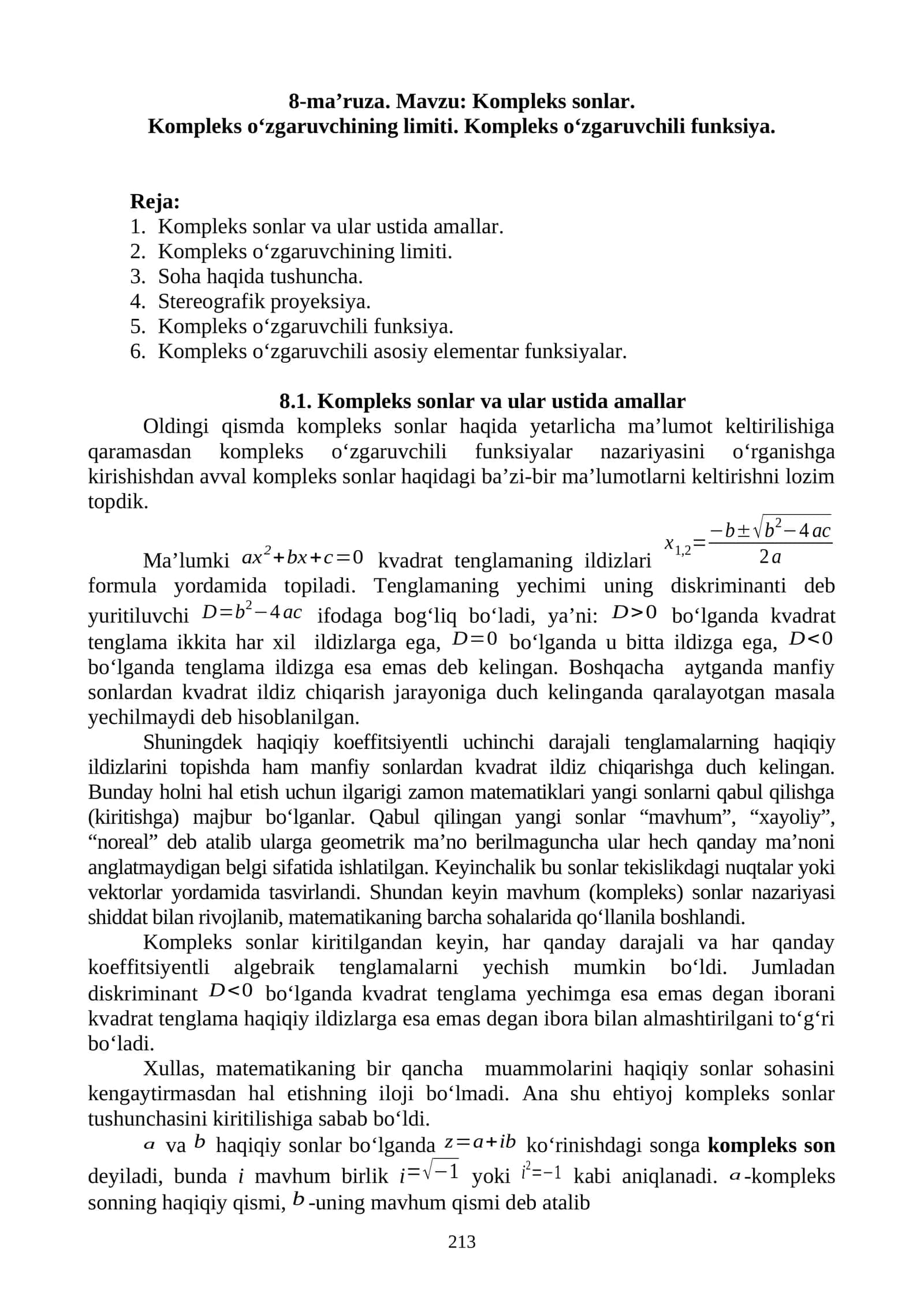 Kompleks sonlar va ular ustida amallar 1