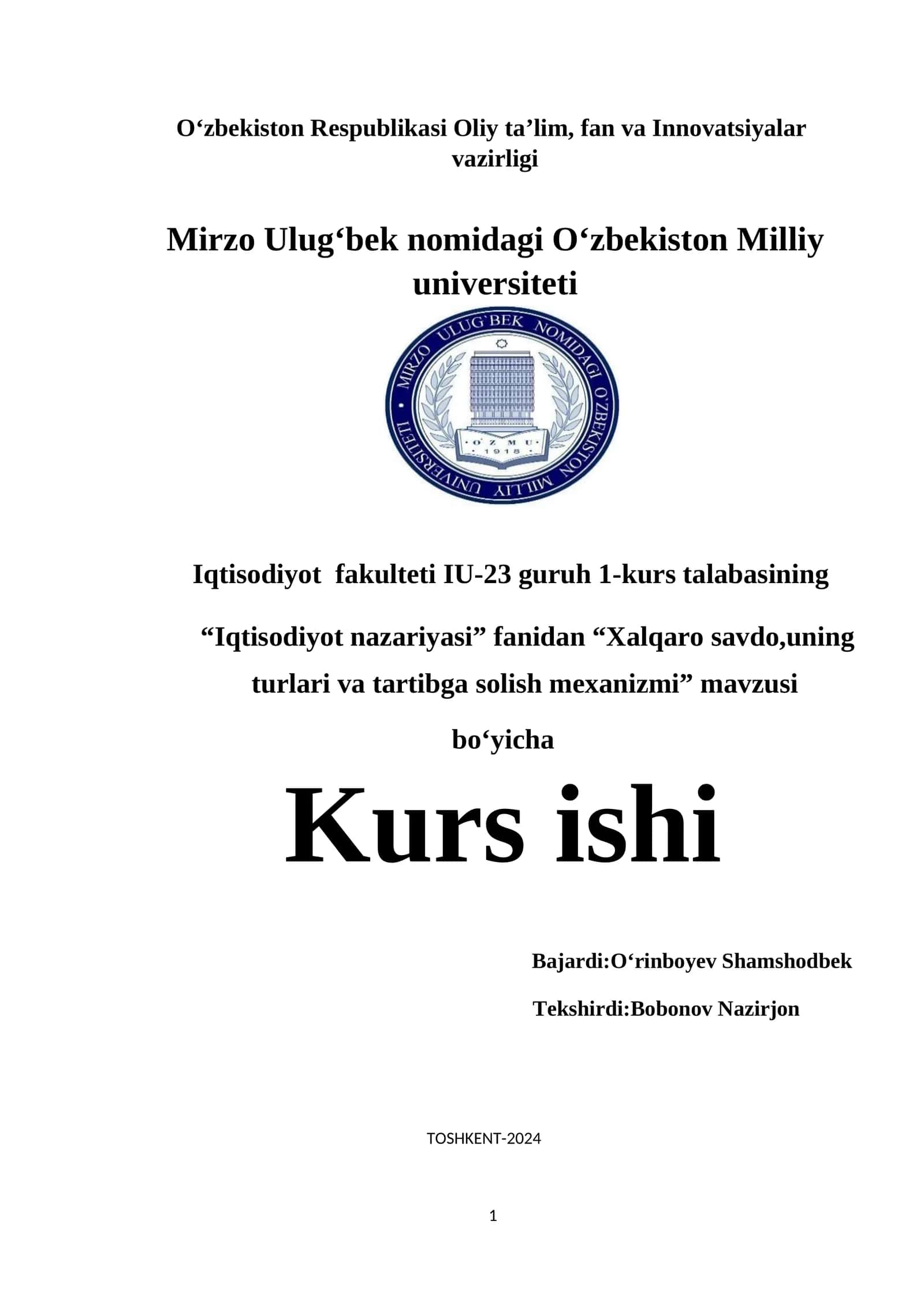 Xalqaro savdo, uning turlari va tartibga solish mexanizmi 1