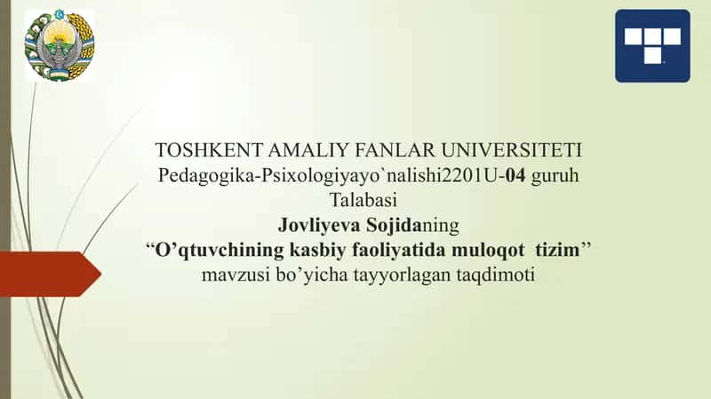 O’qtuvchining kasbiy faoliyatida muloqot tizim 1