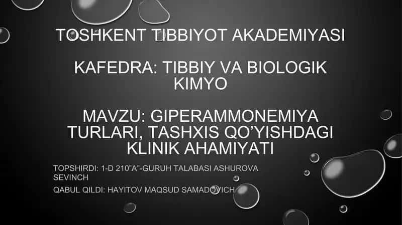 Giperammonemiya turlari, tashxis va davolash 1