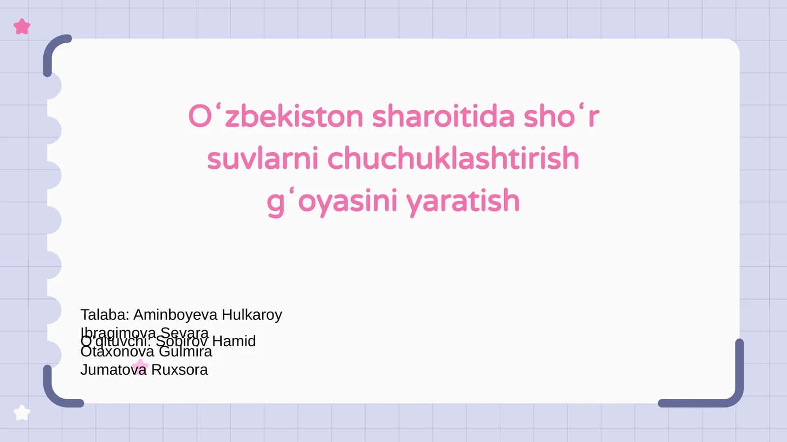 Oʻzbekiston sharoitida shoʻr suvlarni chuchuklashtirish gʻoyasini yaratish 1