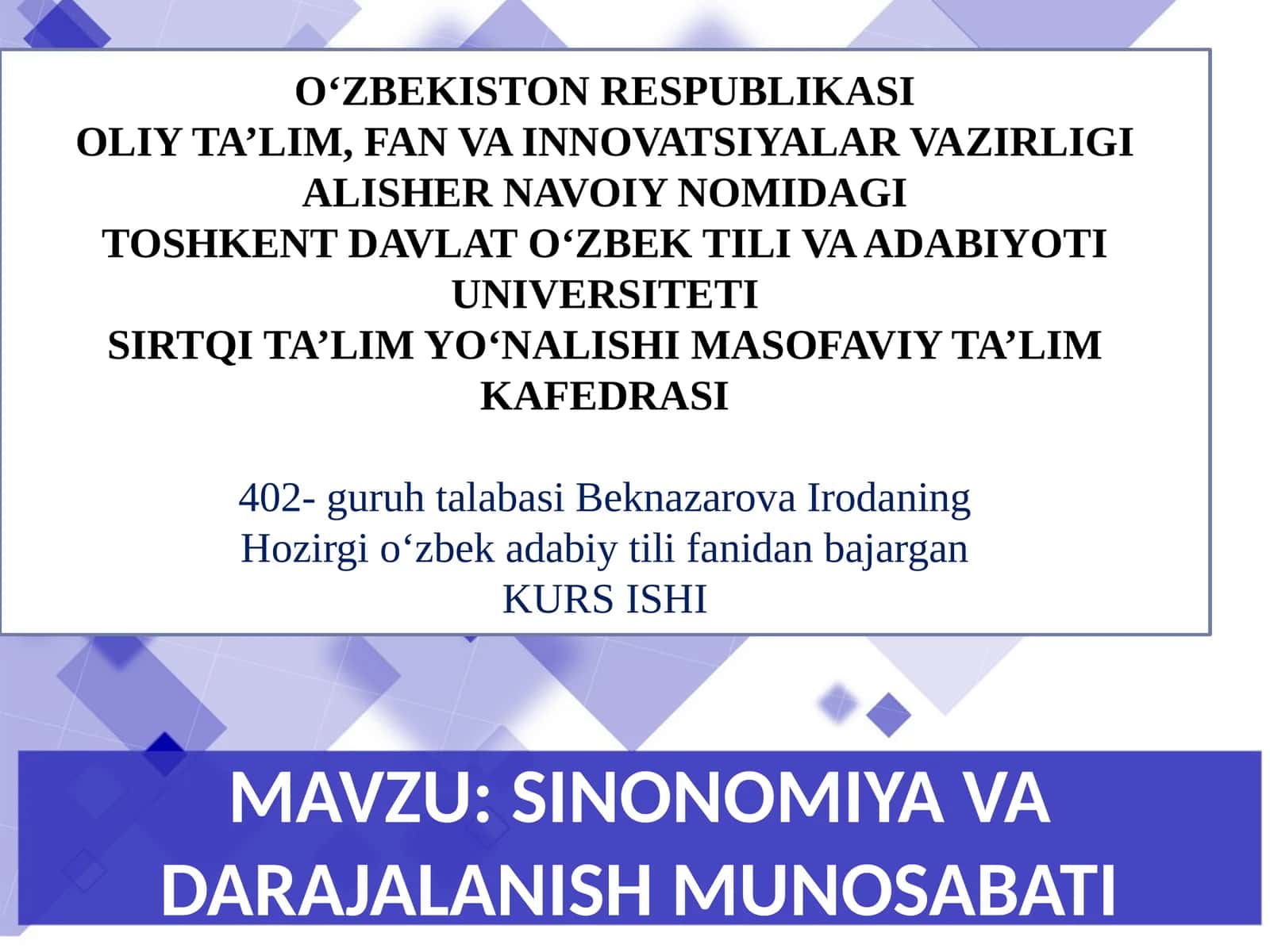 SINONOMIYA VA DARAJALANISH MUNOSABATI 1