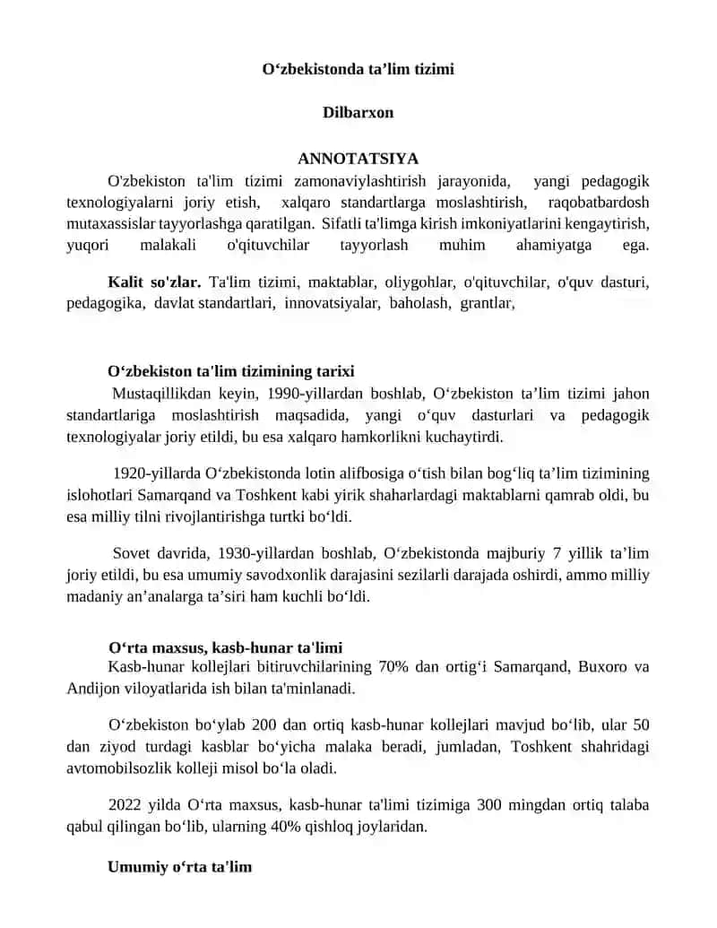 Oʻzbekistonda taʼlim tizimi