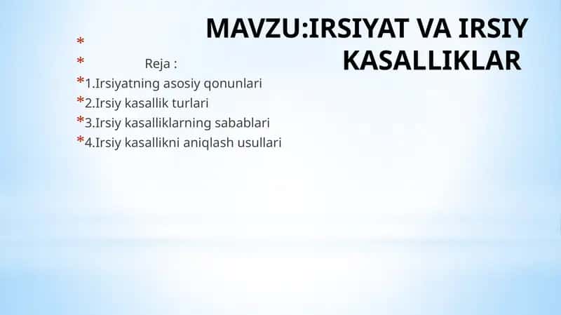 IRSIYAT VA IRSIY KASALLIKLAR 1