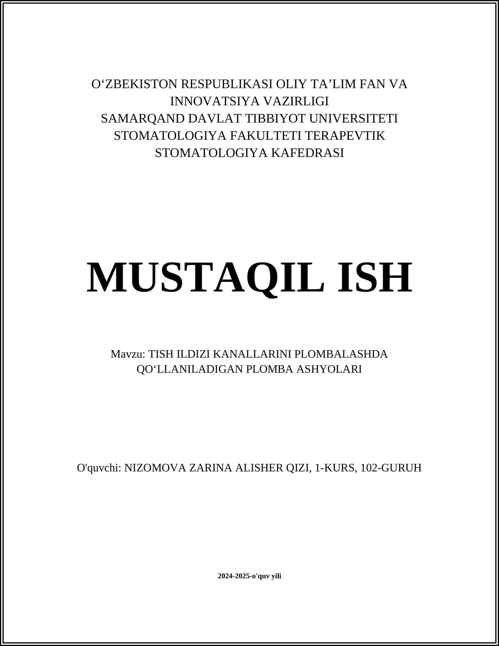 TISH ILDIZI KANALLARINI PLOMBALASHDA QOʻLLANILADIGAN PLOMBA ASHYOLARI 1
