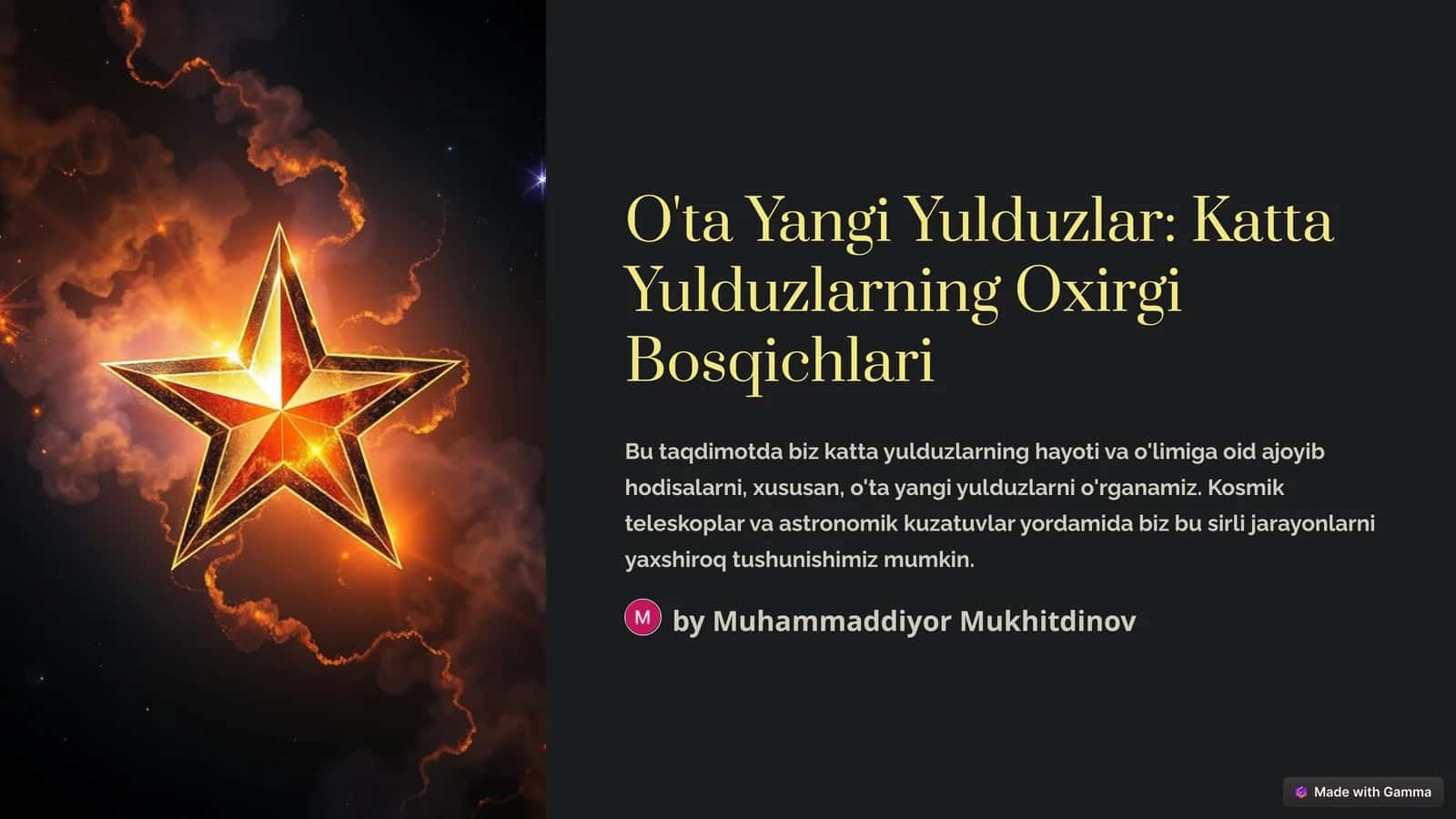 O'ta Yangi Yulduzlar: Katta Yulduzlarning Oxirgi Bosqichlari 1