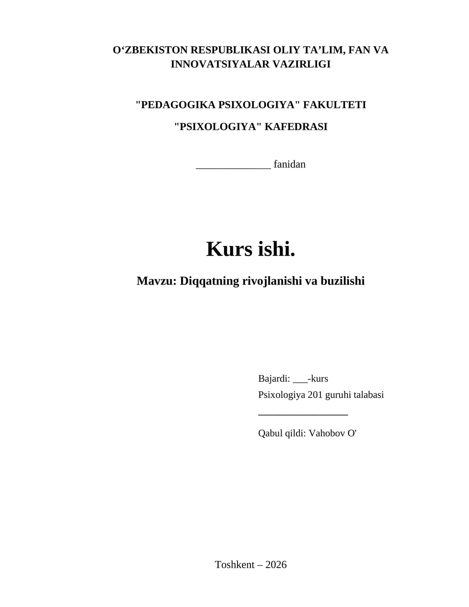Diqqatning rivojlanishi va buzilishi 1