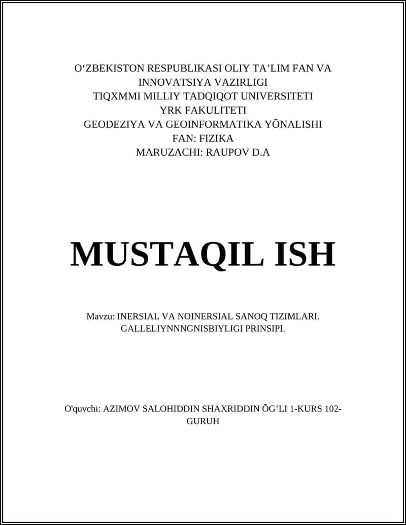 INERSIAL VA NOINERSIAL SANOQ TIZIMLARI 1