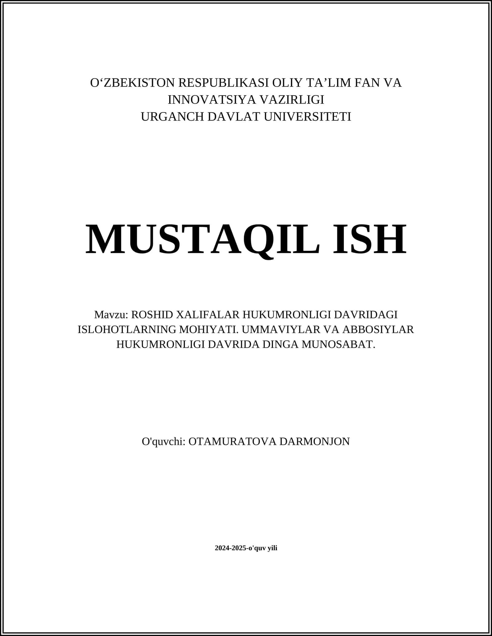 ROSHID XALIFALAR HUKUMRONLIGI DAVRIDAGI ISLOHOTLARNING MOHIYATI 1