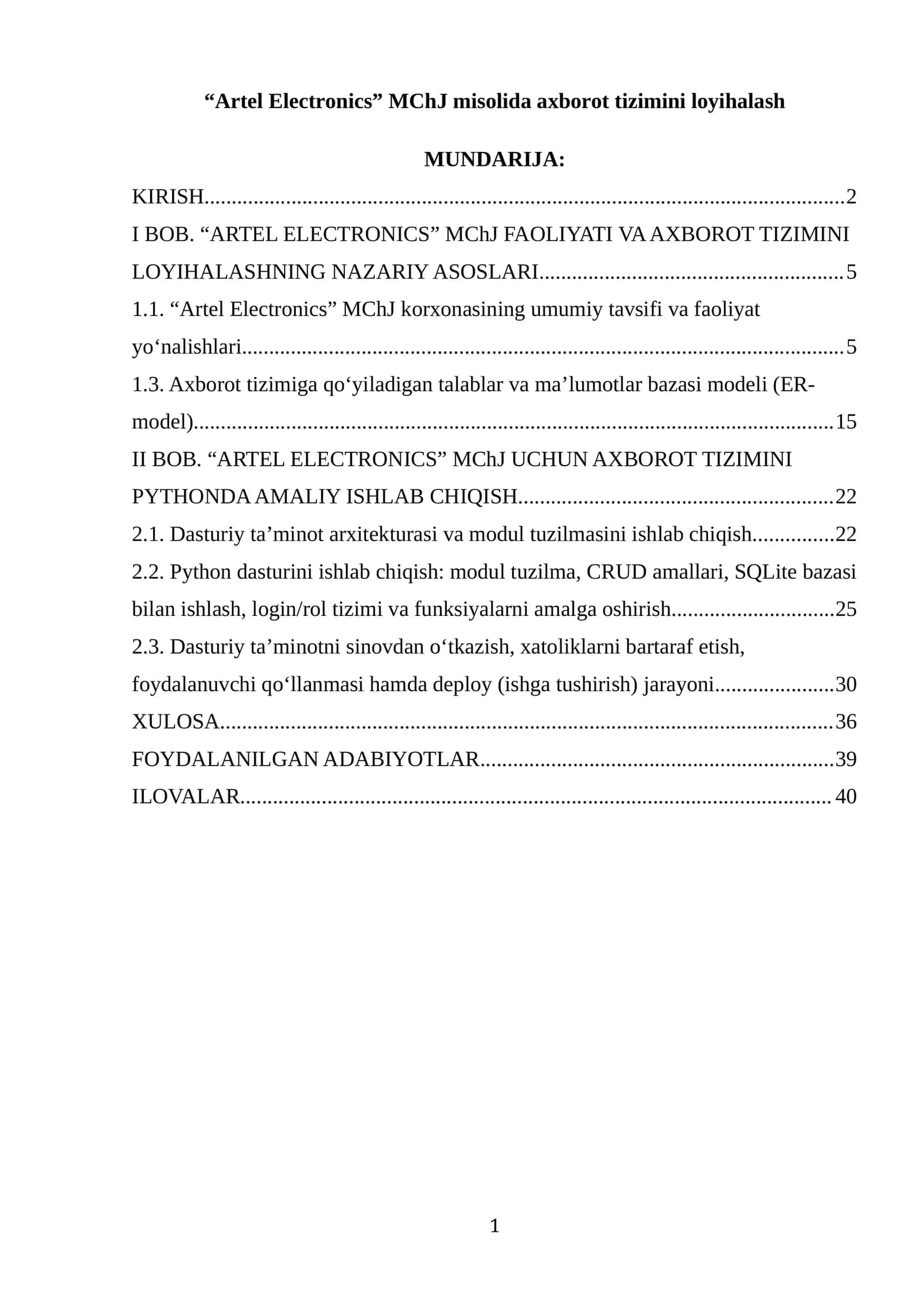 "Artel Electronics" MChJ 1