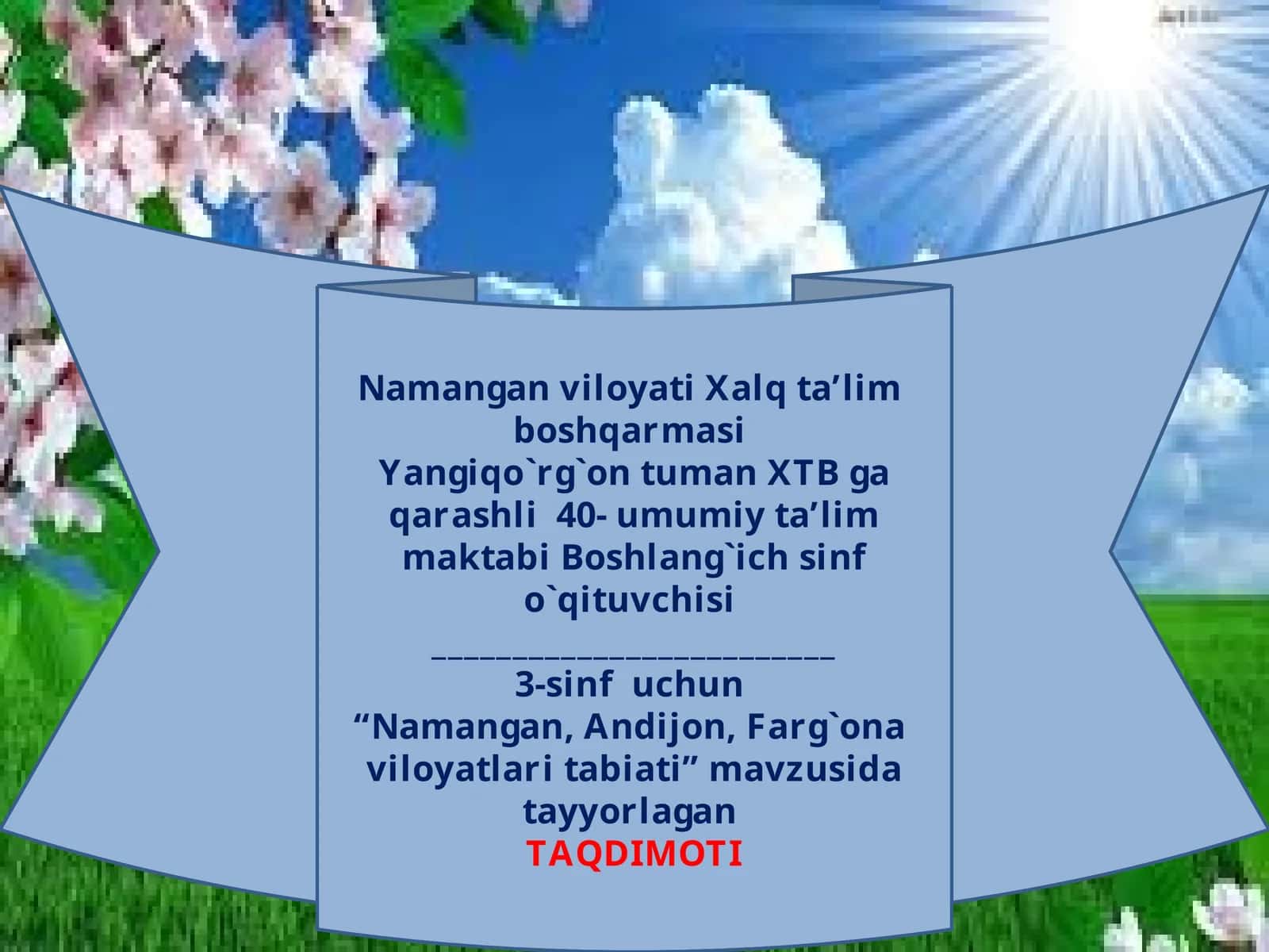 3-sinf Tabiiy Fan (Science) Vodiy tabiati mavzusida dars ishlanma 1