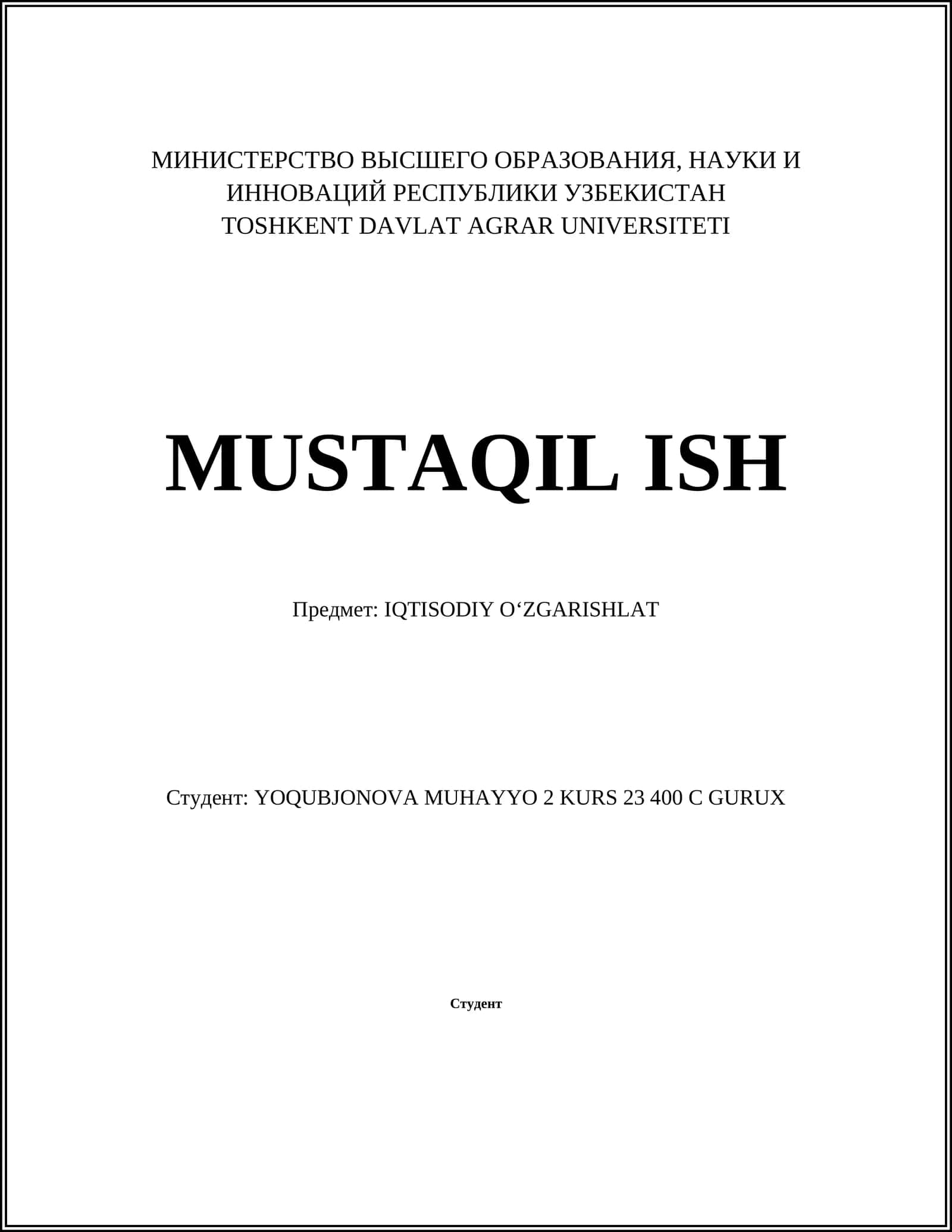 IQTISODIY OʻZGARISHLAT 1