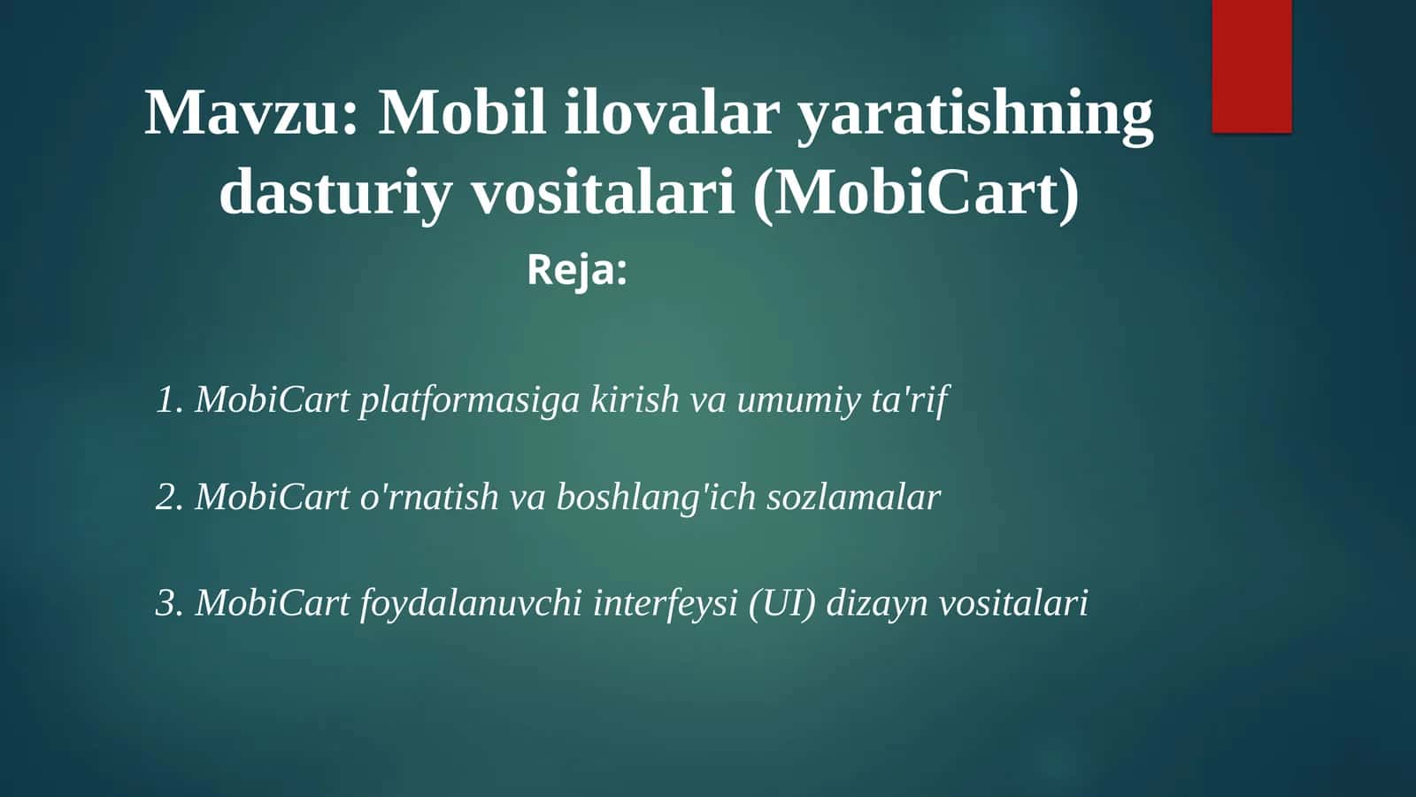 Mobil ilovalar yaratishning dasturiy vositalari (MobiCart) 1