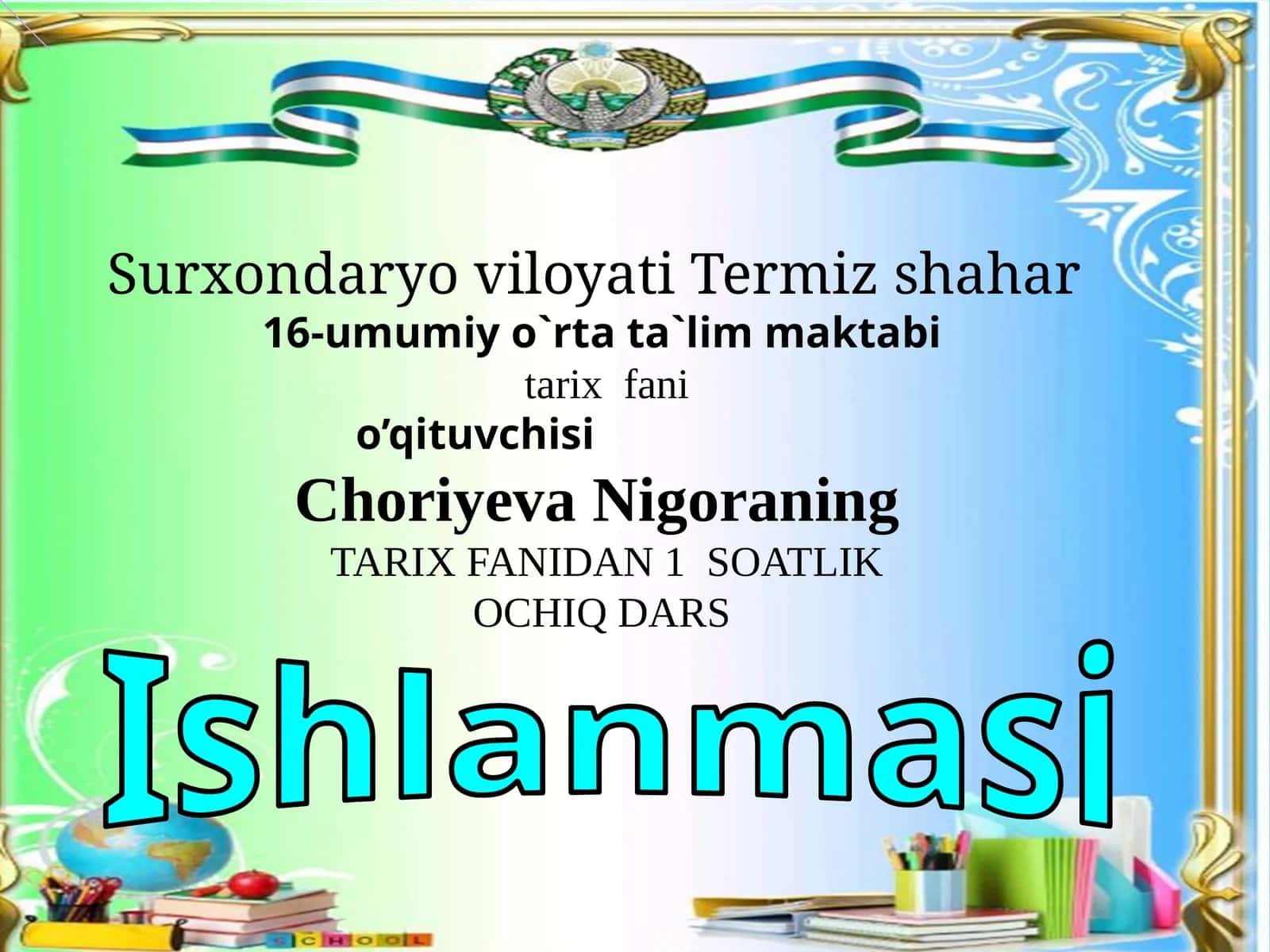 TARIX FANIDAN 1 SOATLIK OCHIQ DARS 1