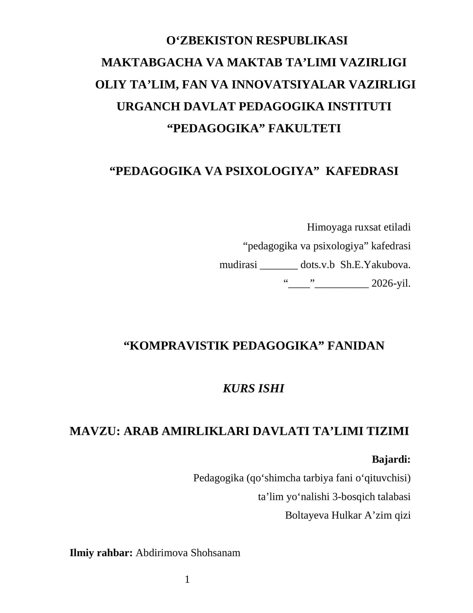 ARAB AMIRLIKLARI DAVLATI TA’LIMI TIZIMI 1