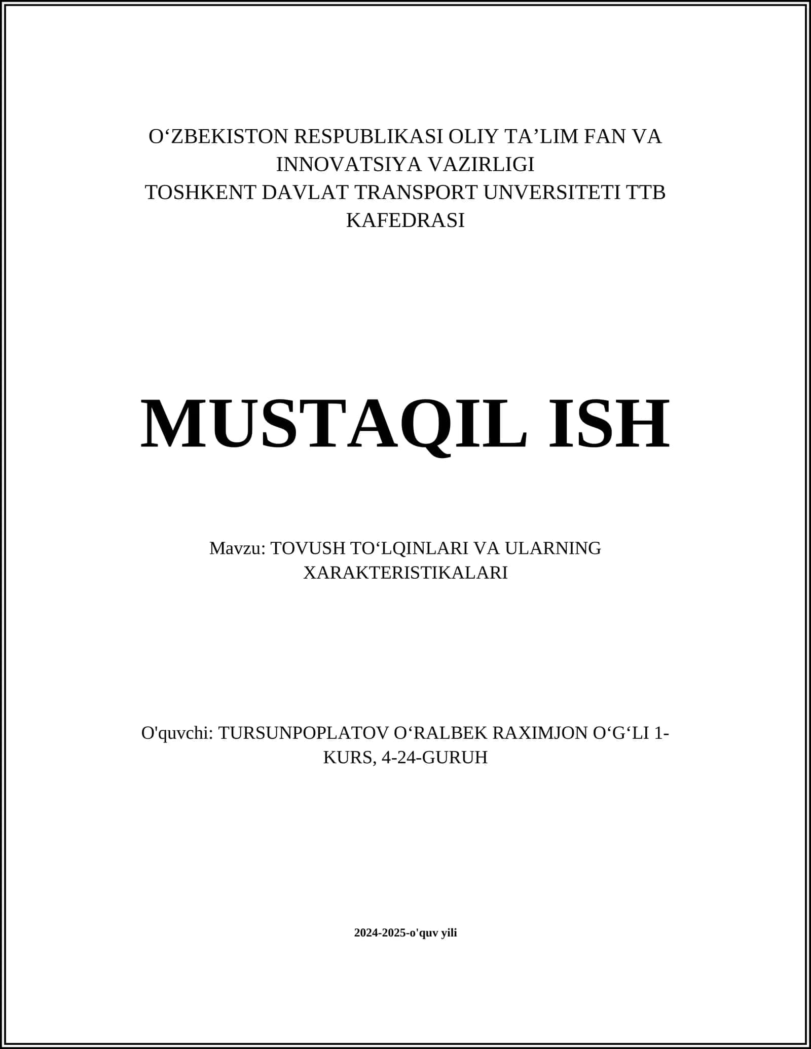 TOVUSH TO‘LQINLARI VA ULARNING XARAKTERISTIKALARI 1