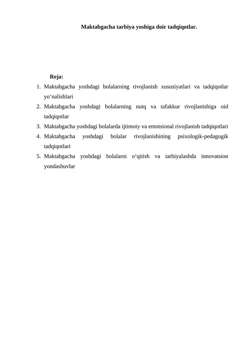 Maktabgacha tarbiya yoshiga doir tadqiqotlar 1