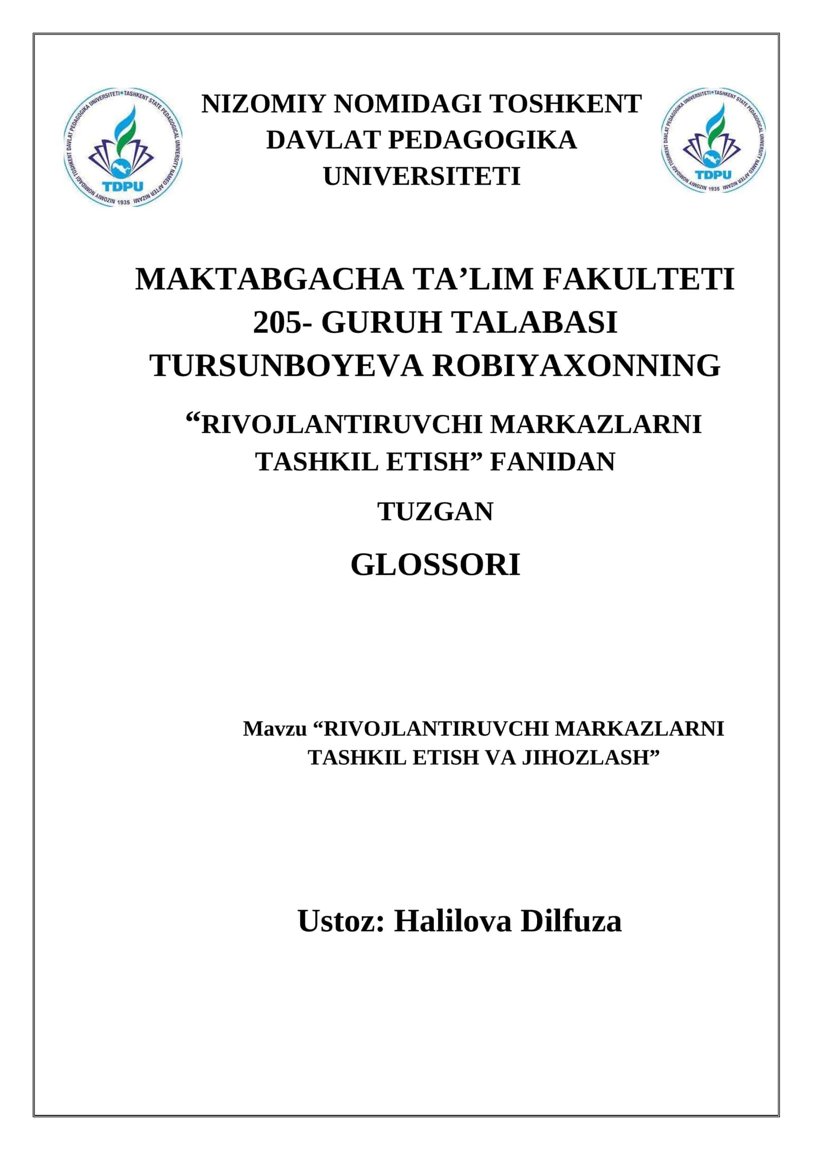 Rivojlantiruvchi markazlar 1