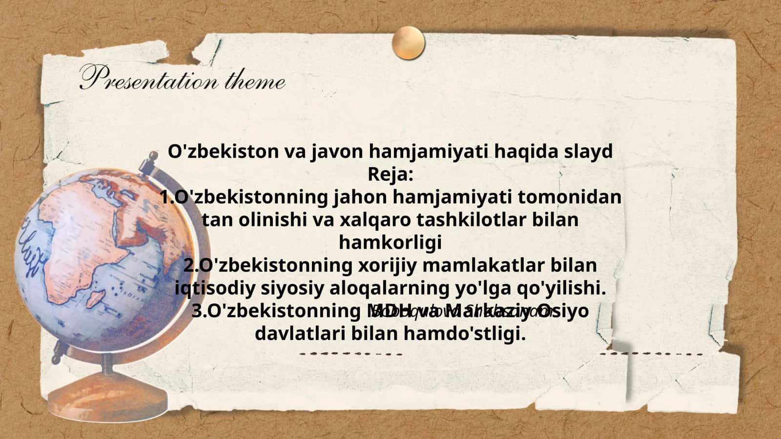 O'zbekiston va javon hamjamiyati haqida slayd 1