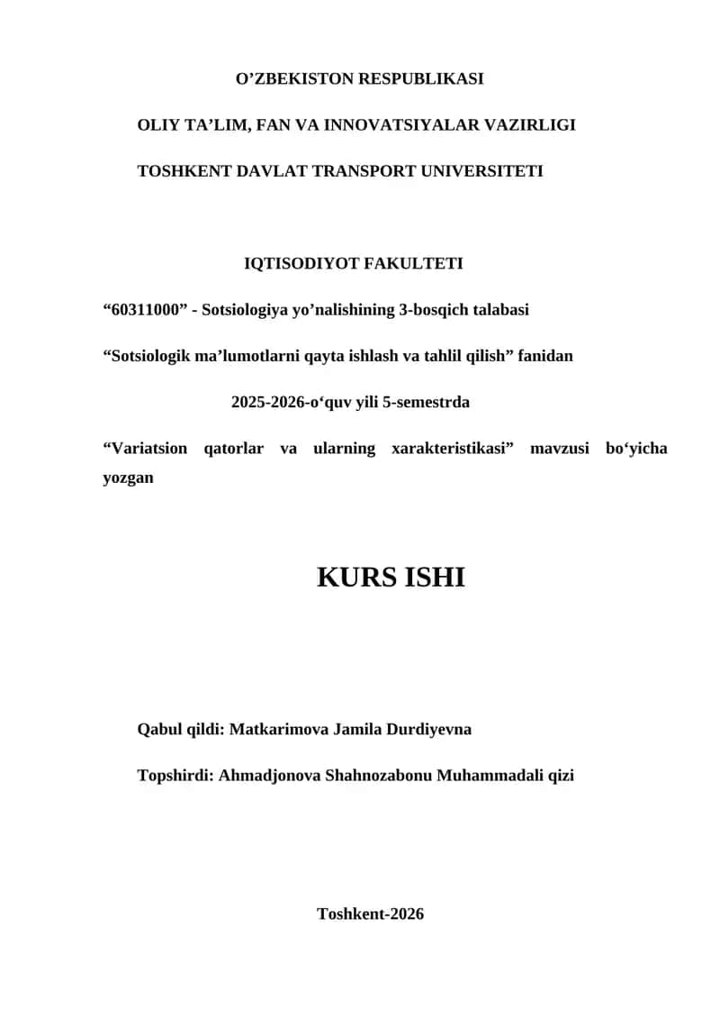 Variatsion qatorlar va ularning xarakteristikasi 1