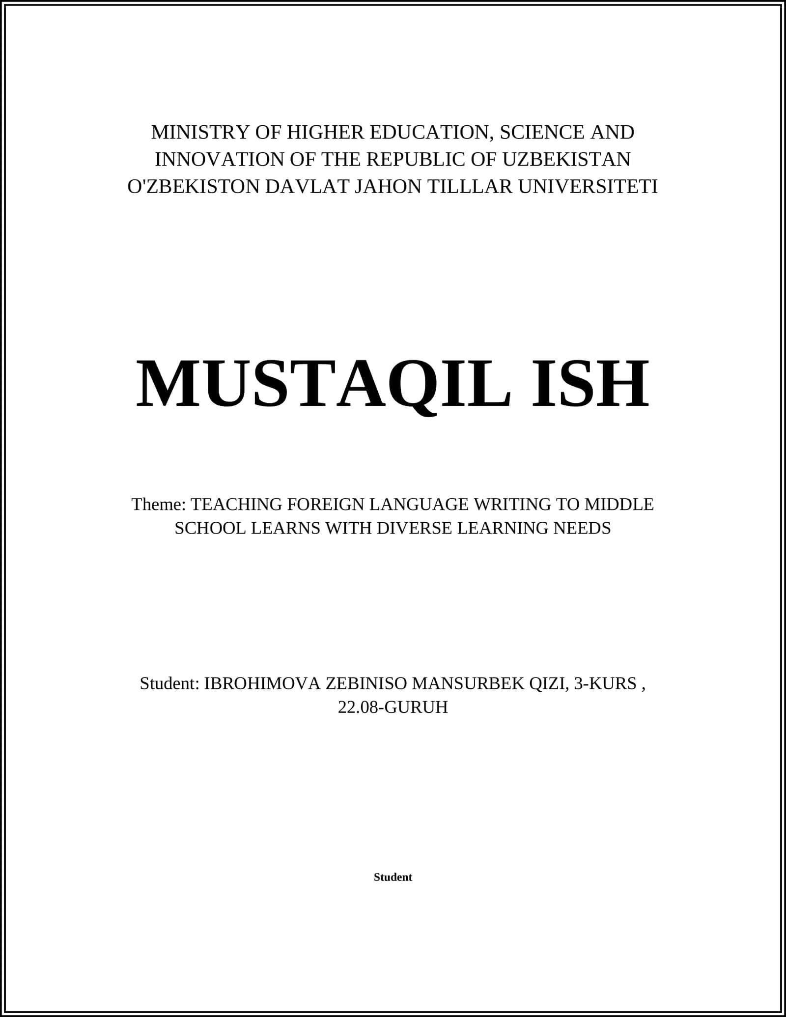 TEACHING FOREIGN LANGUAGE WRITING TO MIDDLE SCHOOL LEARNS WITH DIVERSE LEARNING NEEDS 1