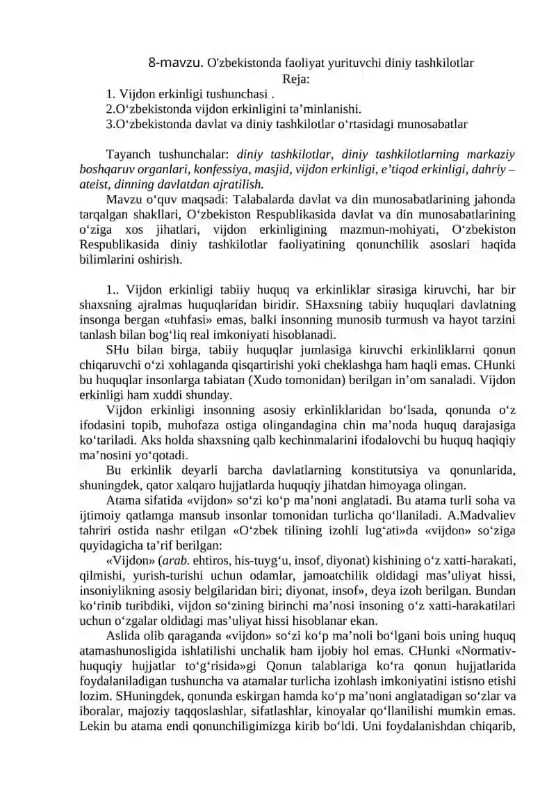 O'zbekistonda faoliyat yurituvchi diniy tashkilotlar
