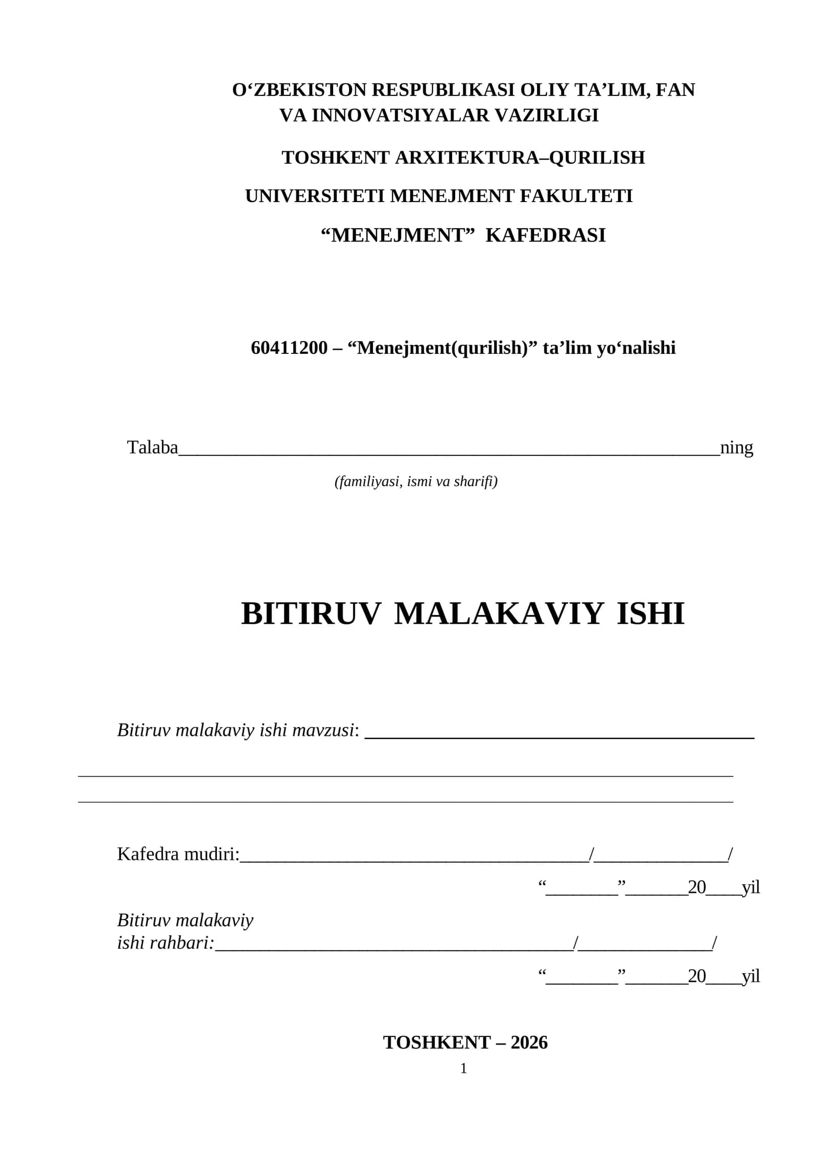 Qurilish korxonalarini rivojlantirishning innovatsion strategiyasini shakllantirish ("Kompakt Unversal Servıs OOO ‘’ MCHJ korxonasi misolida) 1