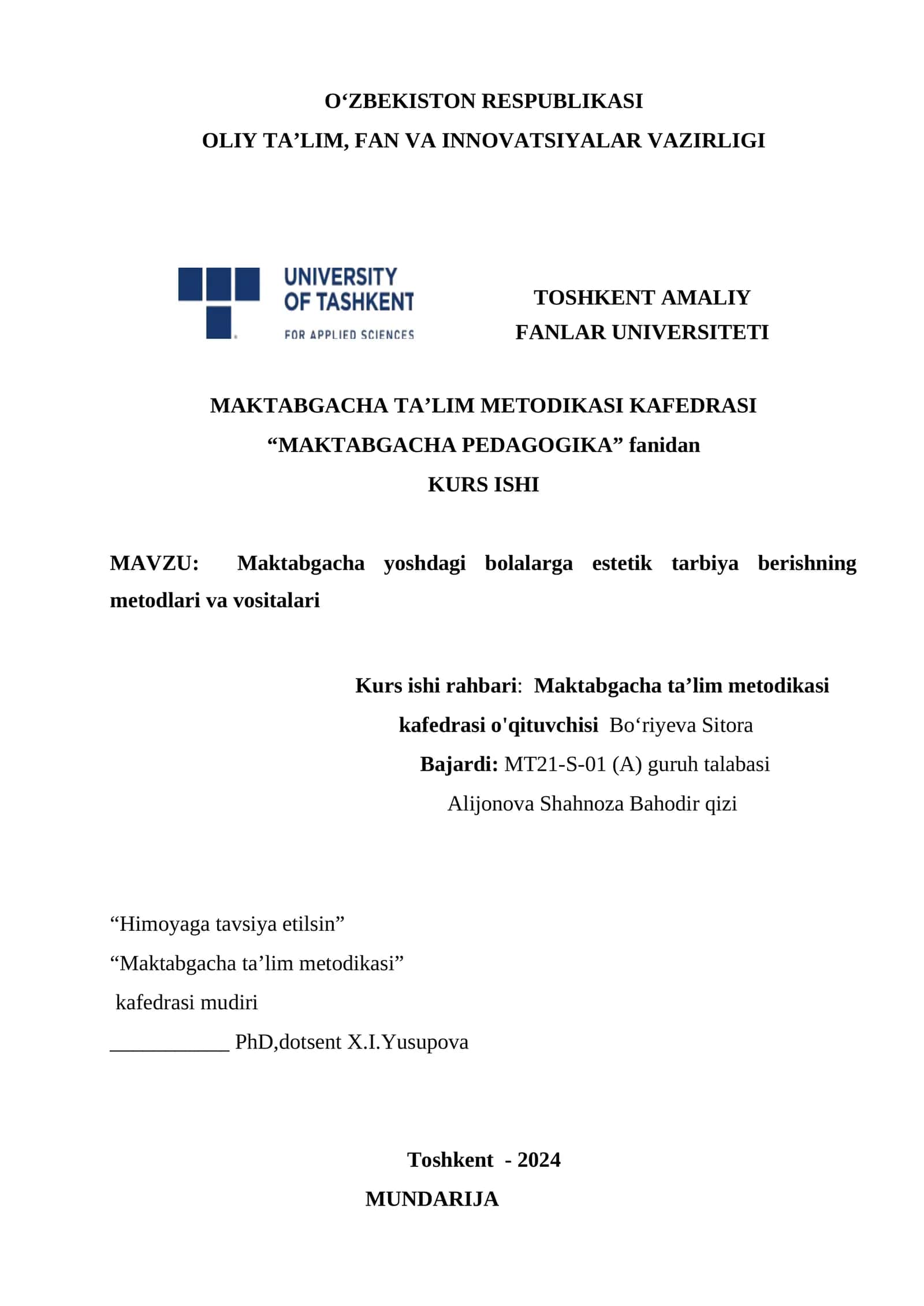 Maktabgacha yoshdagi bolalarga estetik tarbiya berishning metodlari va vositalari 1