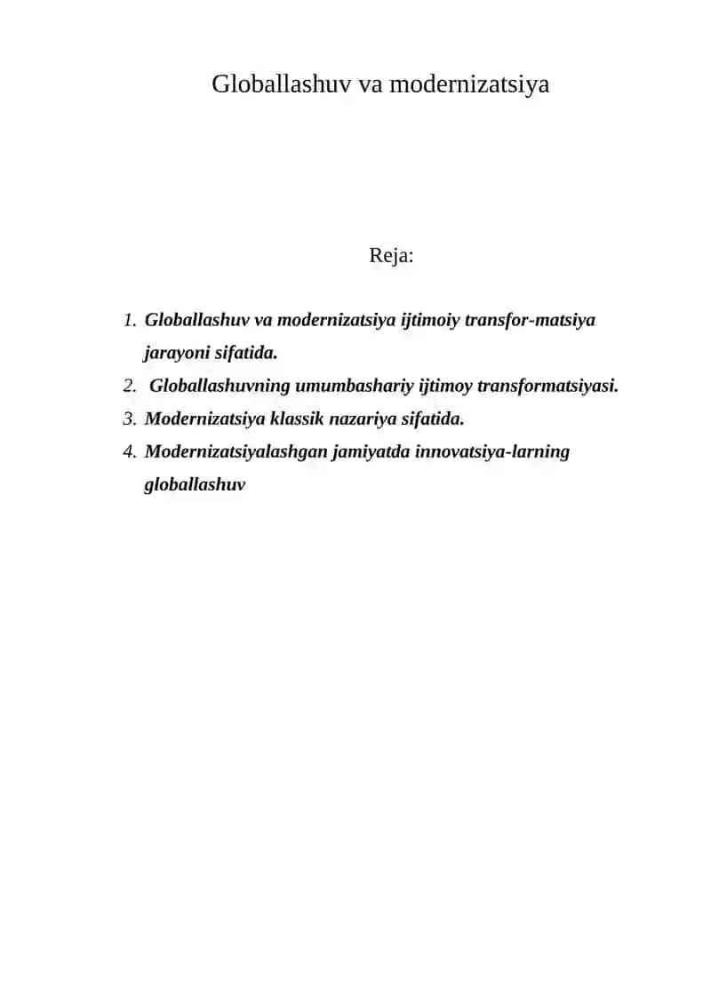 Globallashuv va modernizatsiya