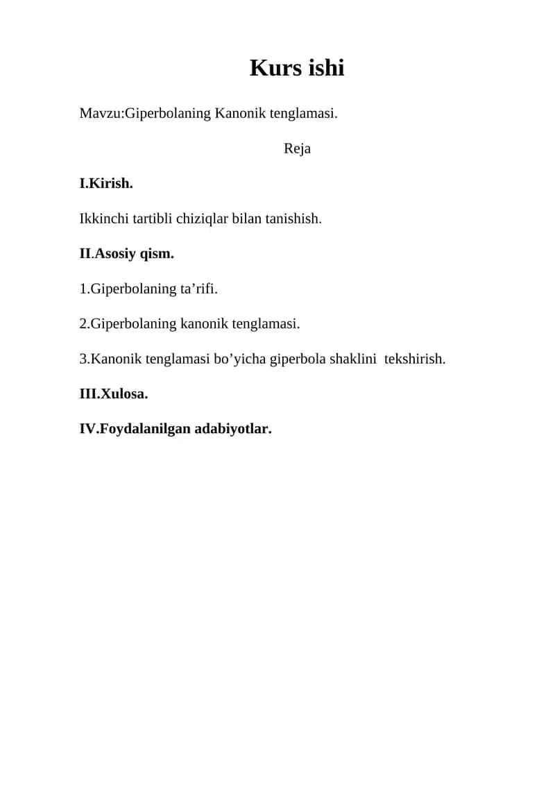 Giperbolaning Kanonik tenglamasi 1