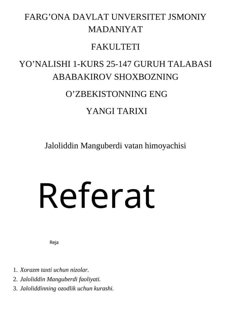 Jaloliddin Manguberdi vatan himoyachisi 1