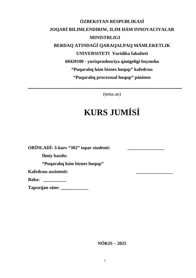 Ayrıqsha tártipte is júrgiziw 1
