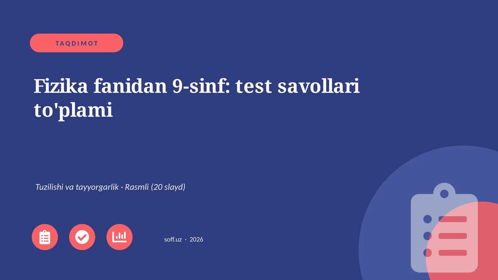 Fizika fanidan 9-sinf: test savollari to'plami 1