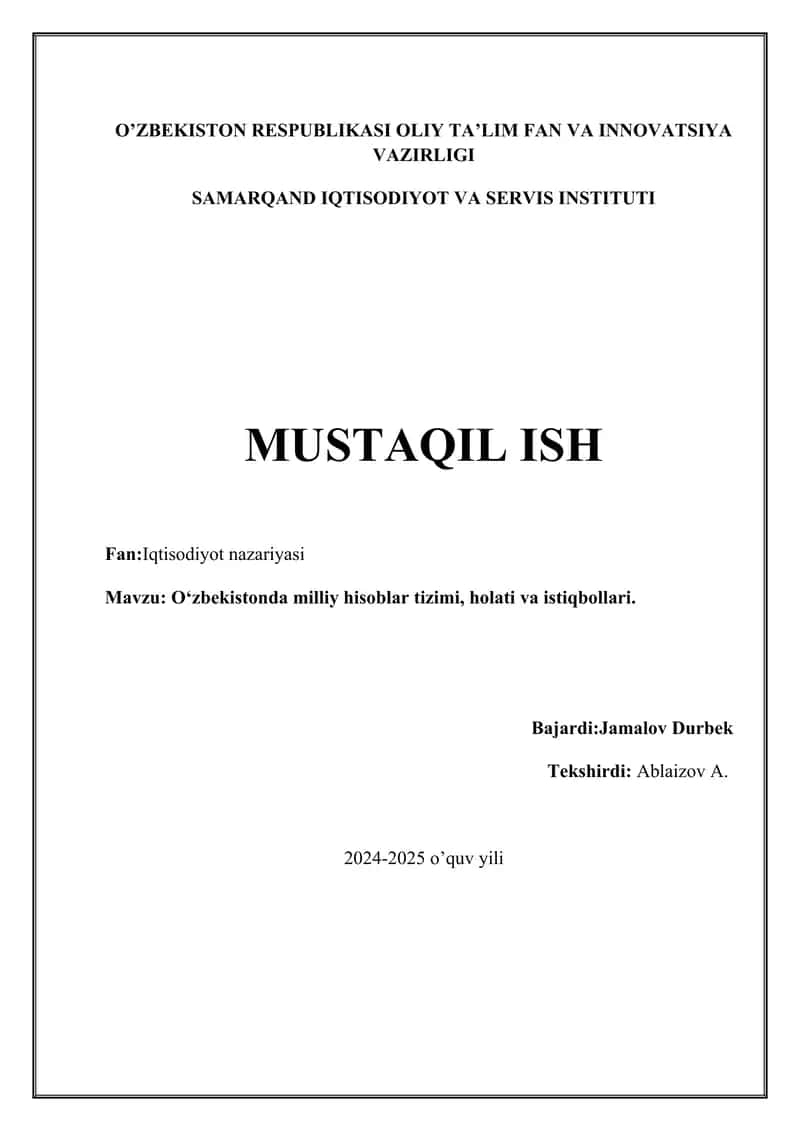 Oʻzbekistonda milliy hisoblar tizimi 1