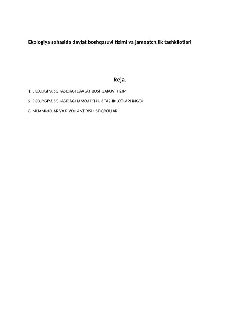 EKOLOGIYA SOHASIDAGI DAVLAT BOSHQARUVI TIZIMI 1