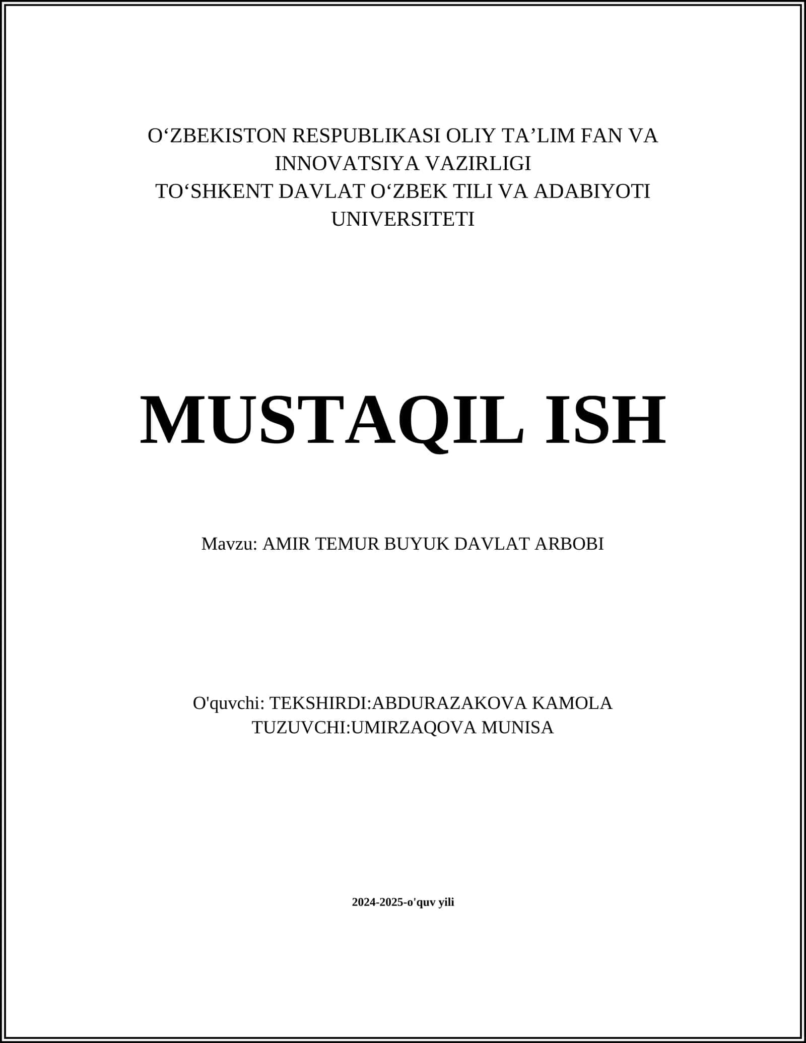AMIR TEMUR BUYUK DAVLAT ARBOBI 1