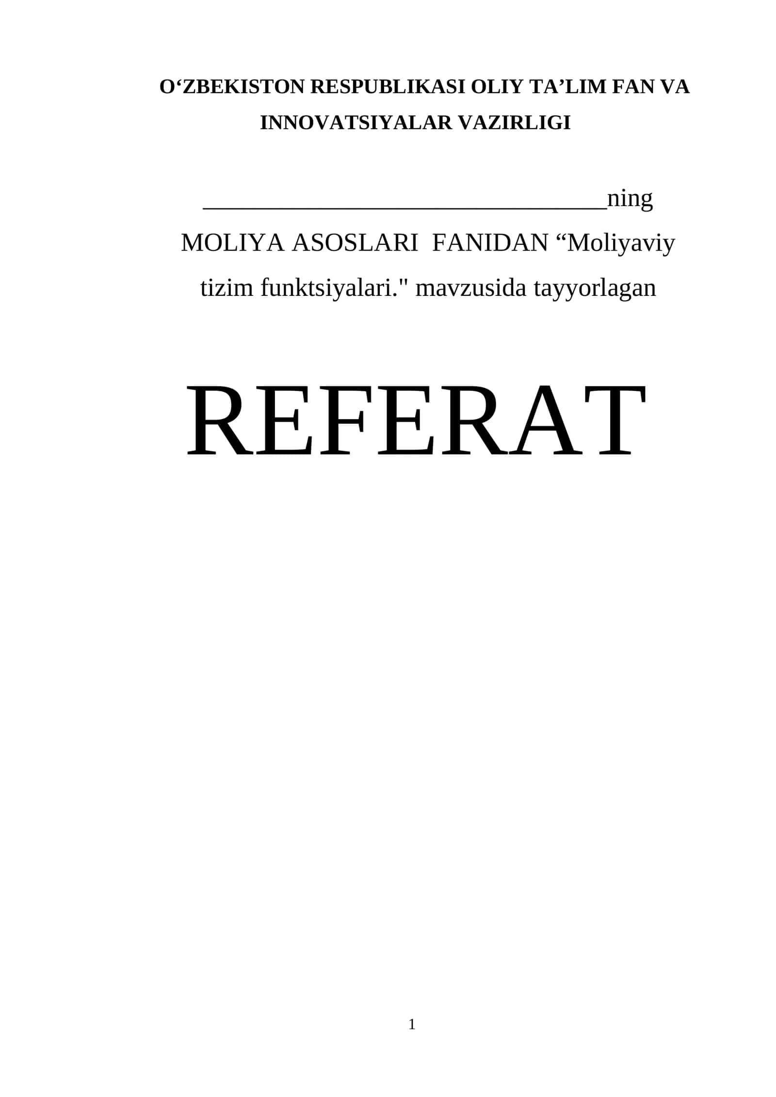 Moliyaviy tizim funktsiyalari 1
