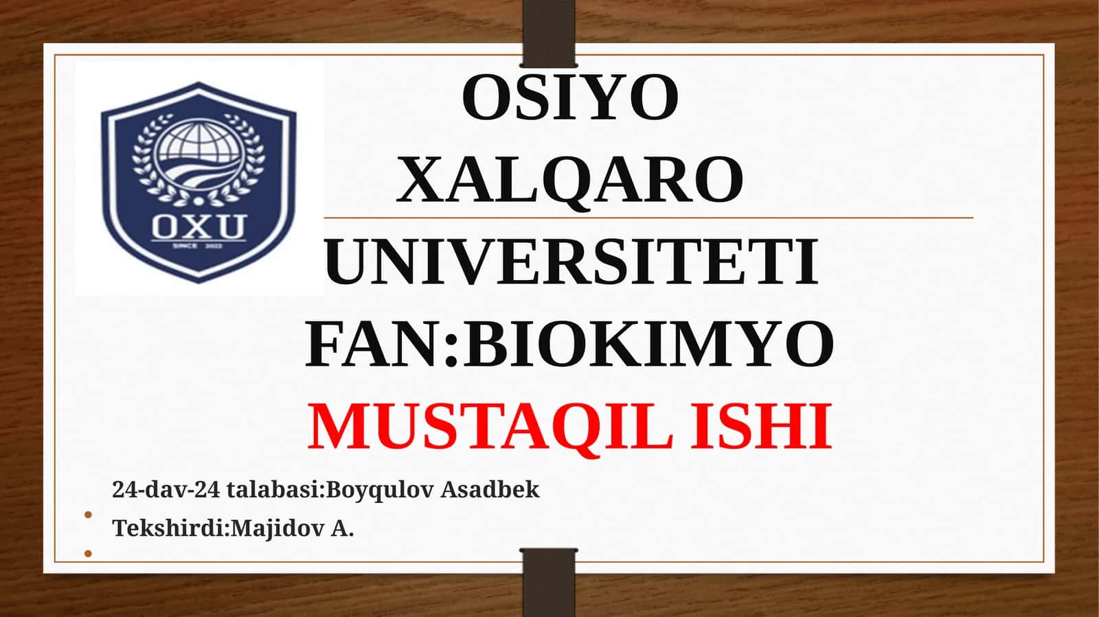 BIOKIMYO MUSTAQIL ISHI 1