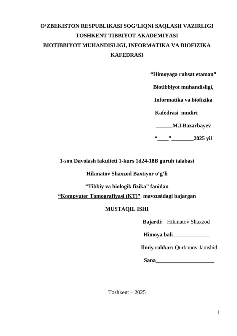 Kompyuter Tomografiyasi (KT) 1