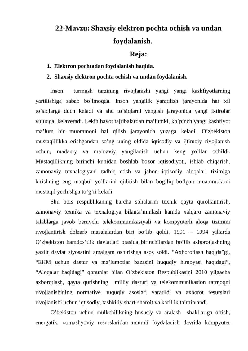 Shaxsiy elektron pochta ochish va undan foydalanish 1