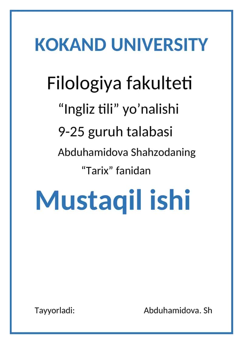 Oʻzbekiston Respublikasi Tarixi 1