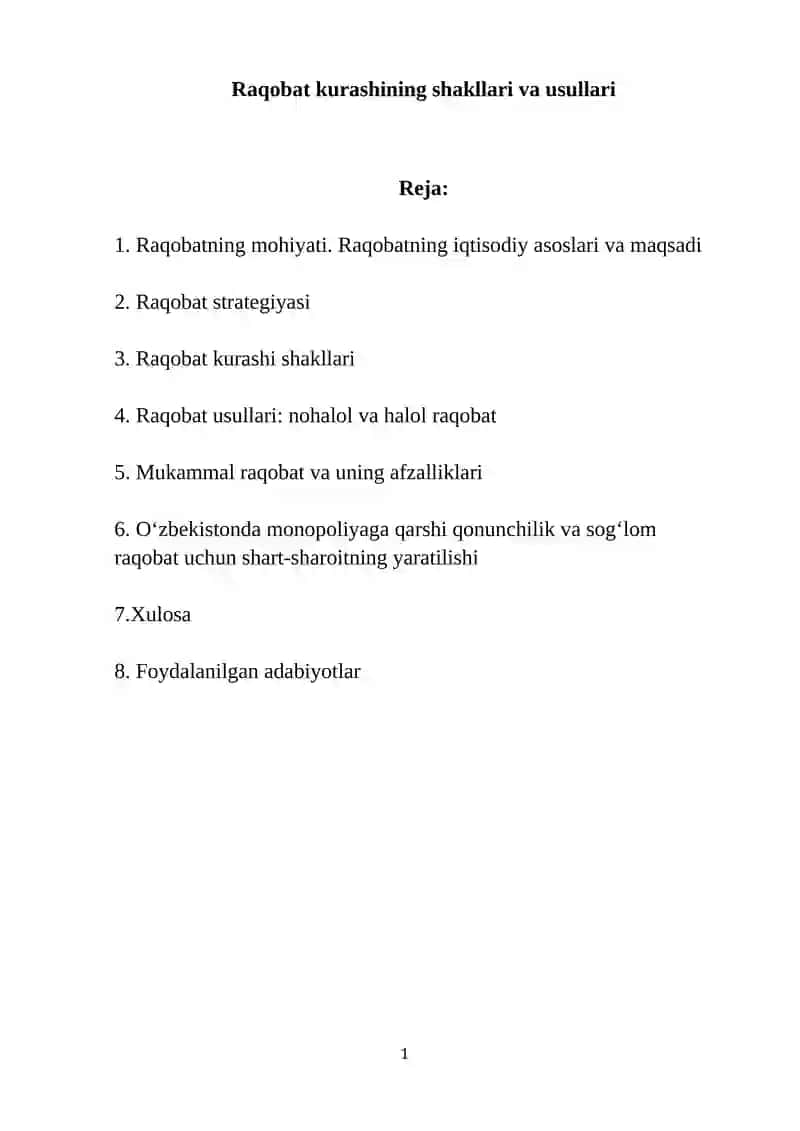 Raqobat kurashining shakllari va usullari