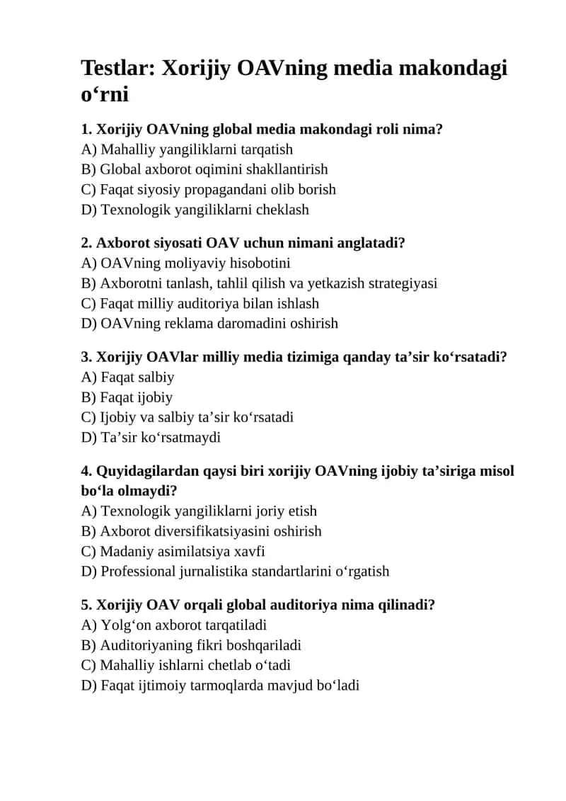 Xorijiy OAVning media makondagi o‘rni 1