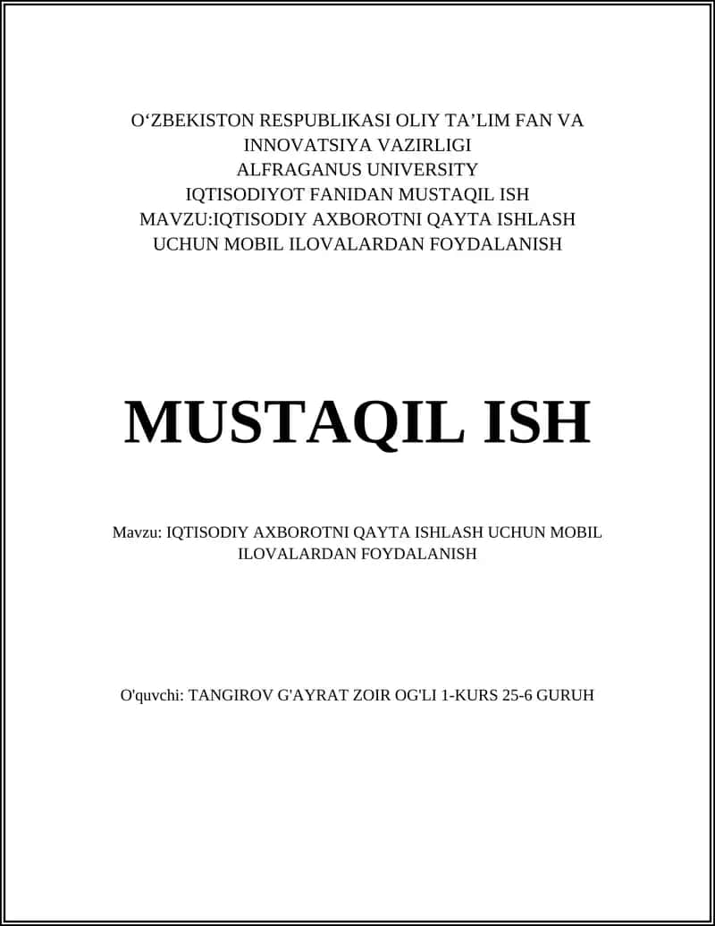 IQTISODIY AXBOROTNI QAYTA ISHLASH UCHUN MOBIL ILOVALARDAN FOYDALANISH 1