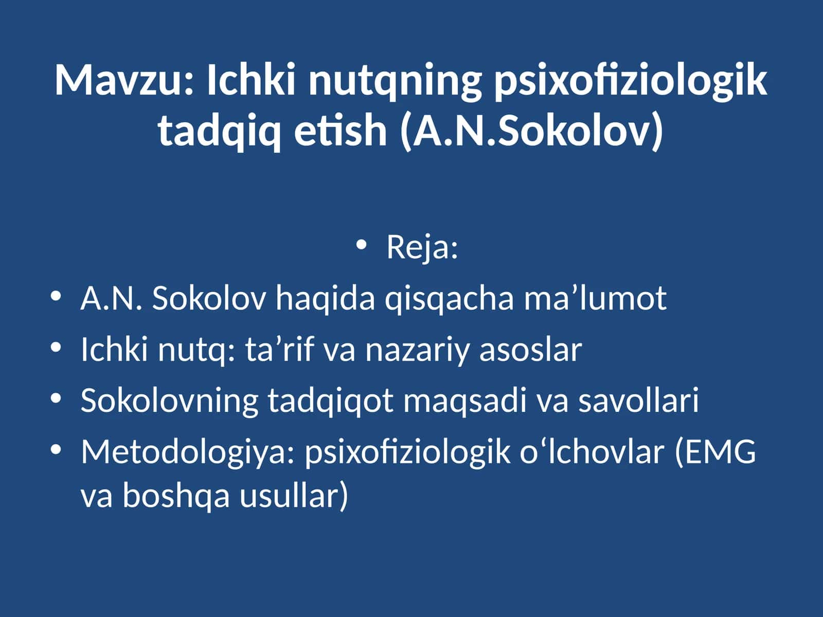 Ichki nutqning psixofiziologik tadqiq etish (A.N.Sokolov) 1