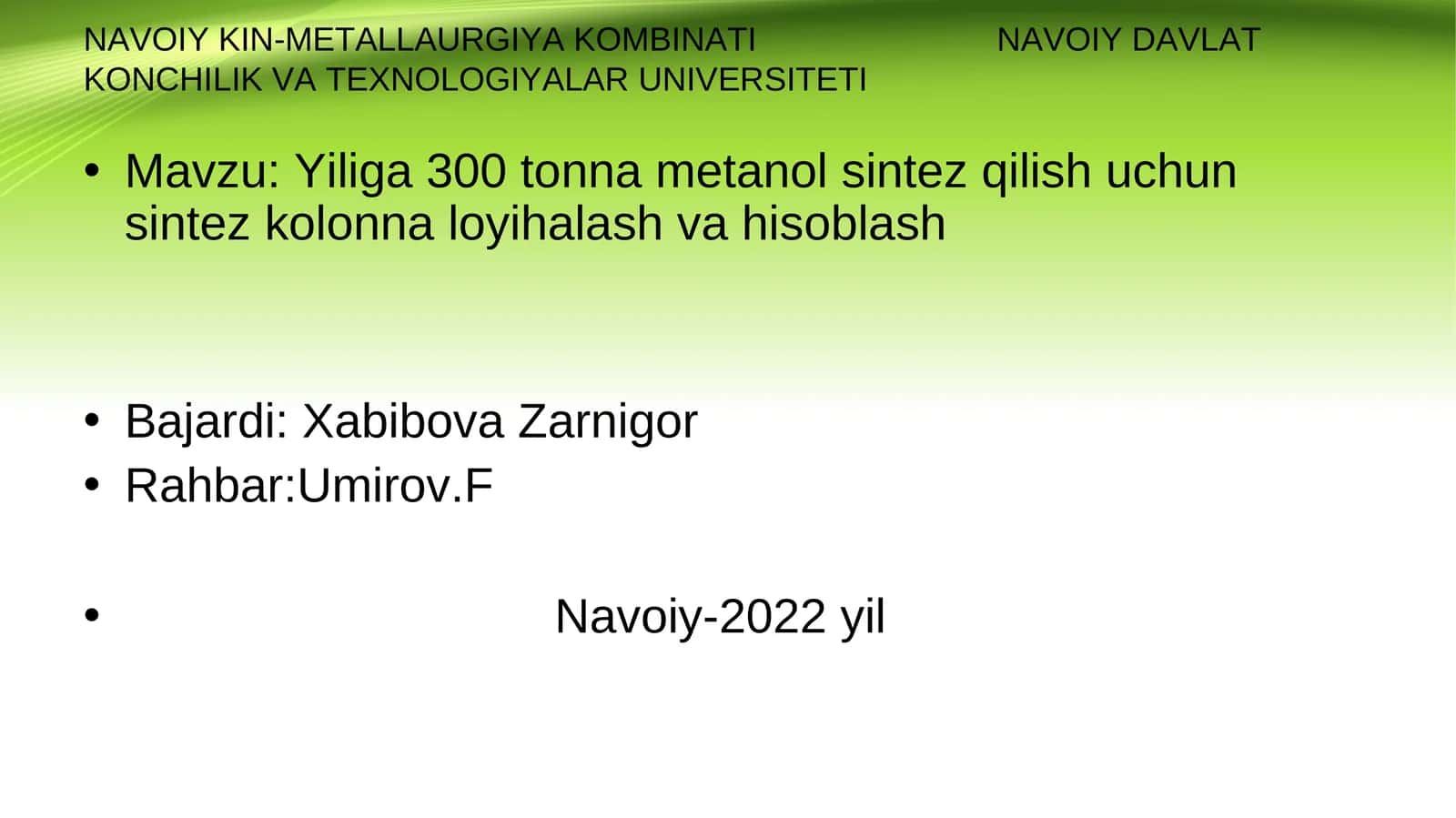 Sintez kolonna loyihalash va hisoblash 1