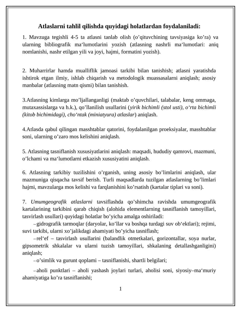 Atlaslarni Tahlil Qilish 1