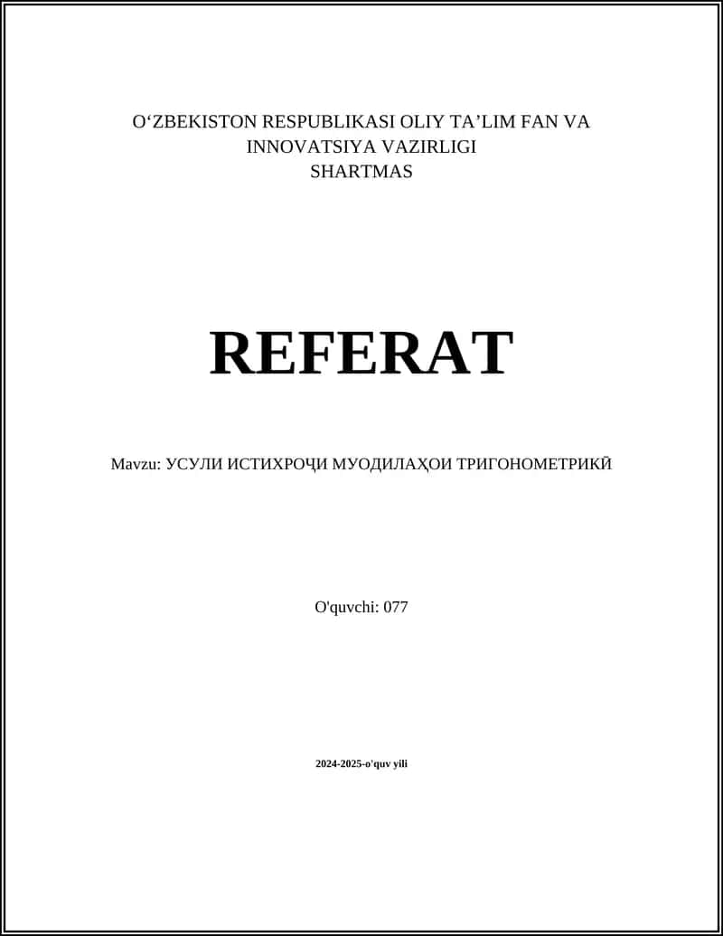 Trigonometrik funksiyalar nazorasi 1