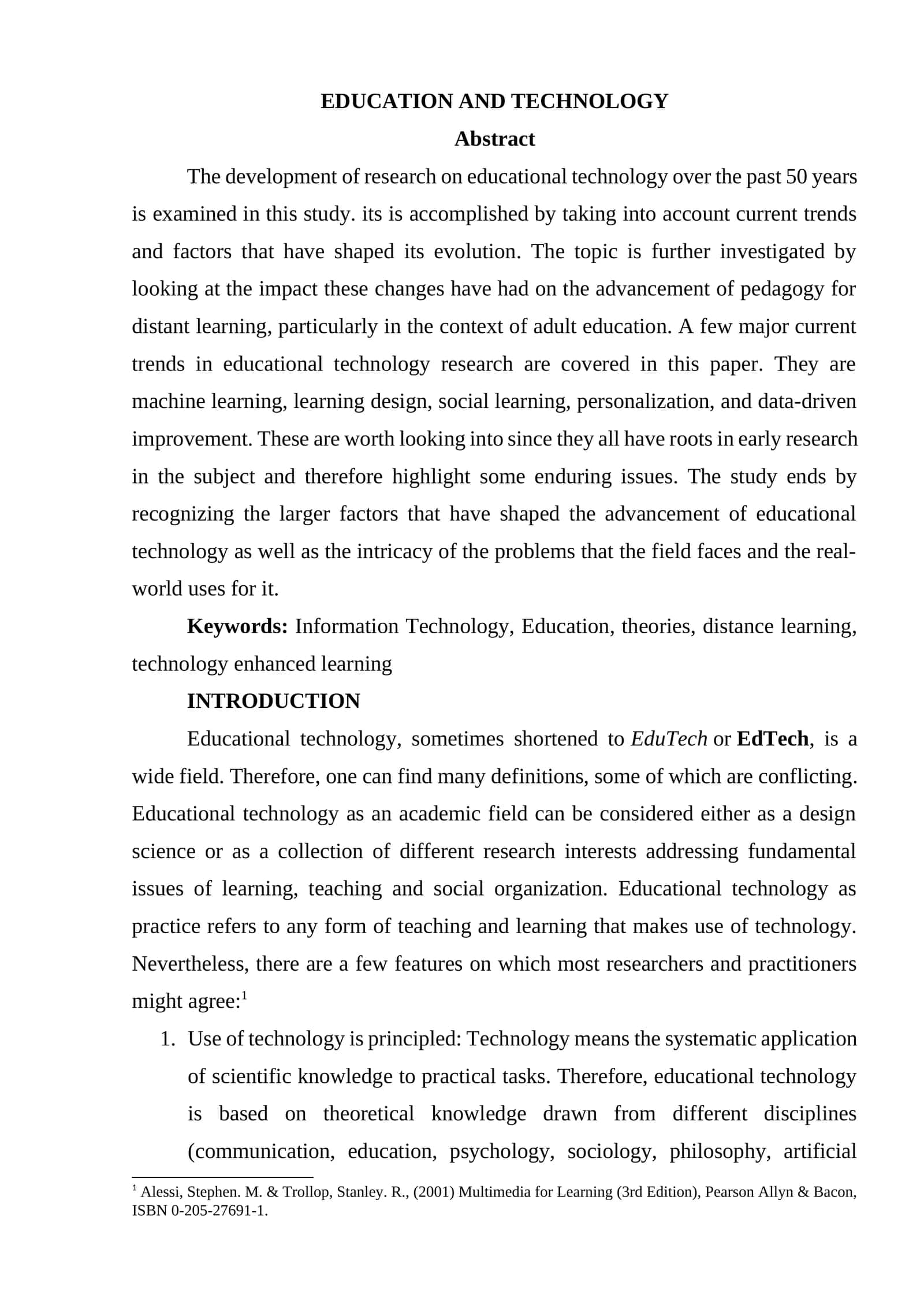 EDUCATION AND TECHNOLOGY 1