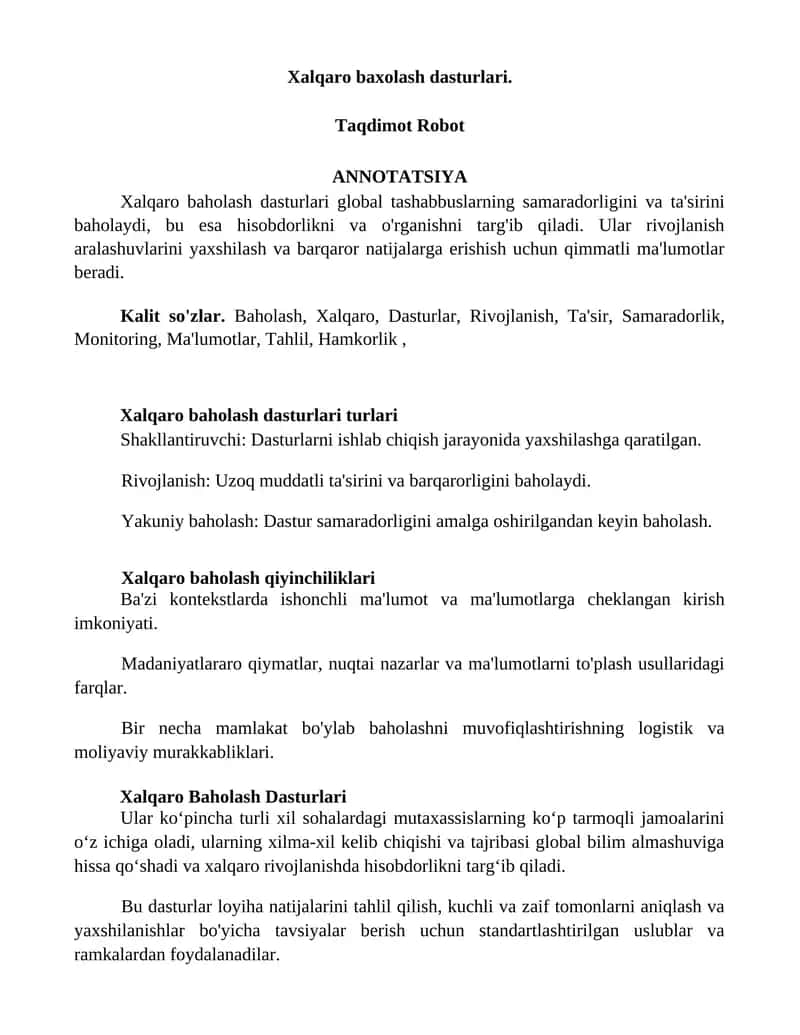 Xalqaro baholash dasturlari 1